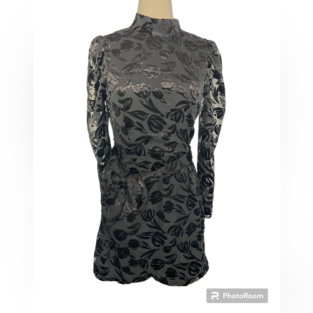 NSR Floral Burnout Velvet Mock Neck Women's Mini‎ Dress Rayon Polyester Small
